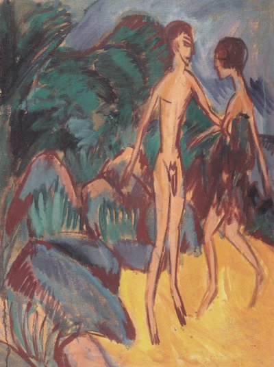 Jeune homme nu et fille sur la plage - Ernst Ludwig Kirchner